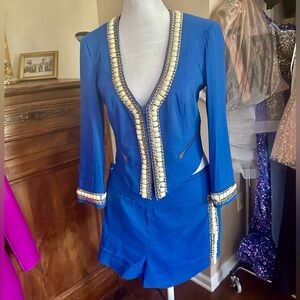 Bebe Blue Blazer with short White stone Trim blue cobalt size 4 S